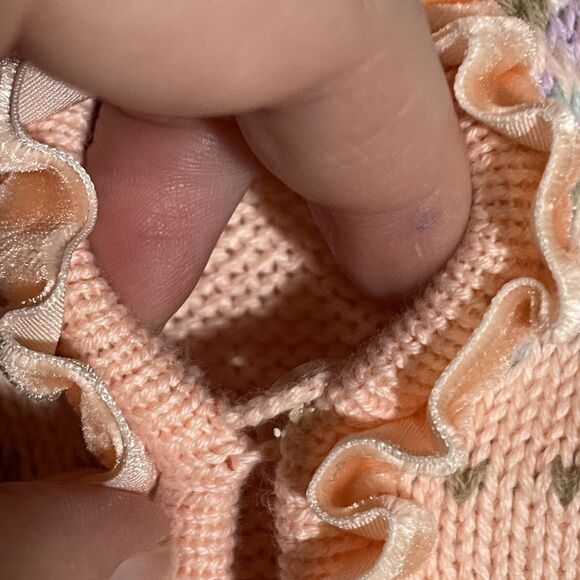 Retro Knit Pink Cardigan Velvet Trim Pastel Stripes L Crazy Horse Liz Claiborne - Picture 8 of 10